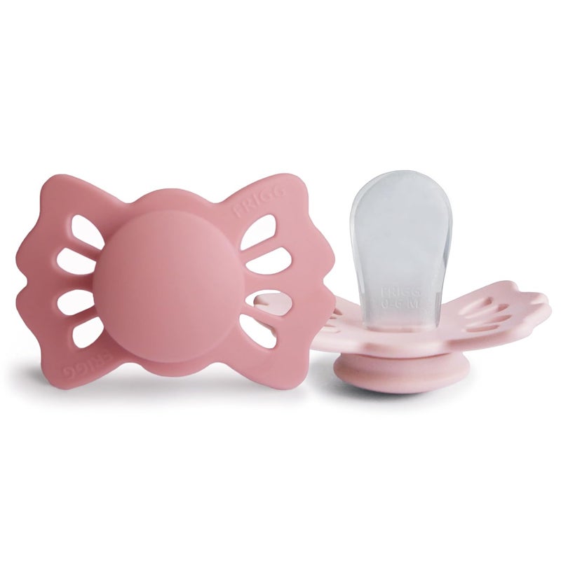 FRIGG Lucky Symmetrical SilkySoft Silicone Baby Pacifier | Made in Denmark | BPA-Free (Cedar/Baby Pink, 0-6 Months) - Image 1